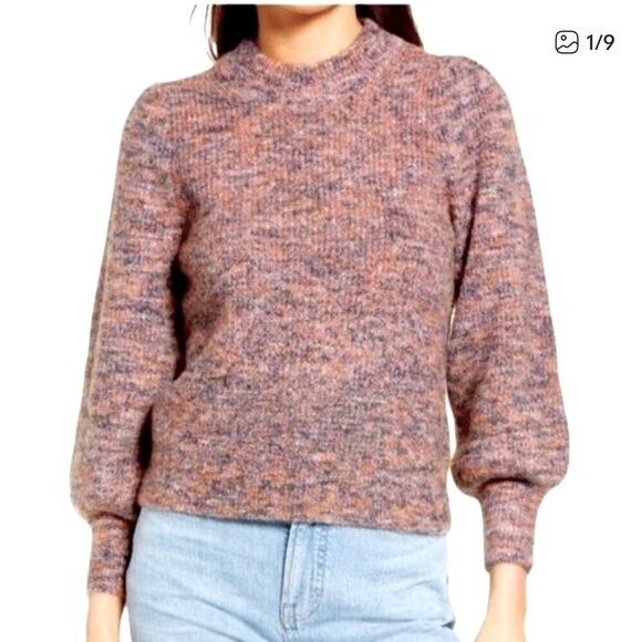 Madewell Space-Dyed Eaton Puff-Sleeve Pullover Long Sleeve Sweater - Picture 1 of 7